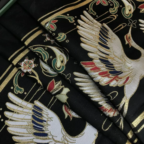 crane pattern jacquard woven gold fabric