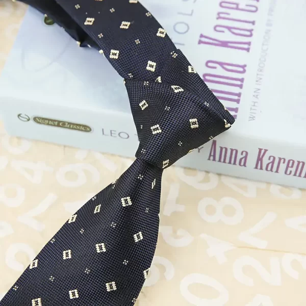 Navy Blue with Yellow Dot designed Woven Silk Tie for Business men