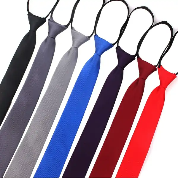 5CM Solid Color Slim Satin Zipper Tie