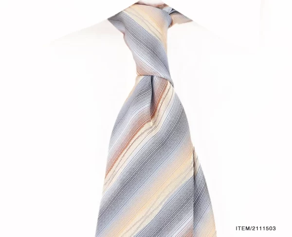 100% Polyester Yellow Grey Stripe Necktie 2112503