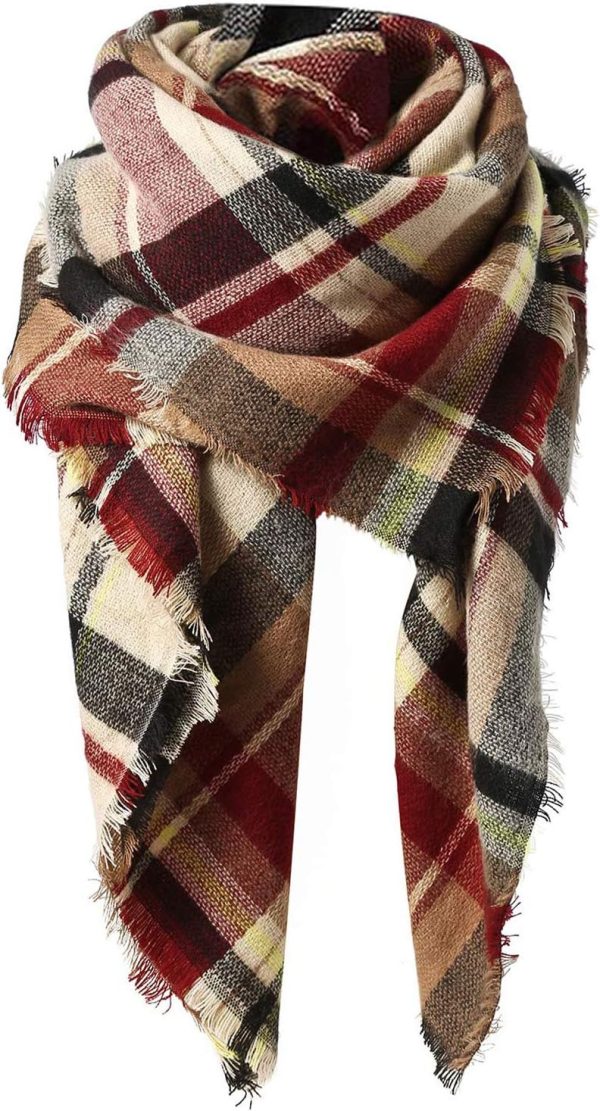 American Trends Womens Fall Winter Scarf Plaid Tassel Soft Warm Blanket Scarves Womens Shawl Wraps