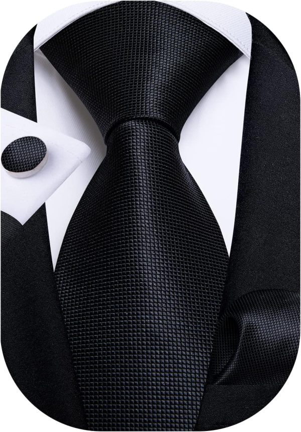 DiBanGu Mens Solid Color Tie and Pocket Square Set Woven Silk Plain Necktie & Handkerchief for Men Wedding Party Formal